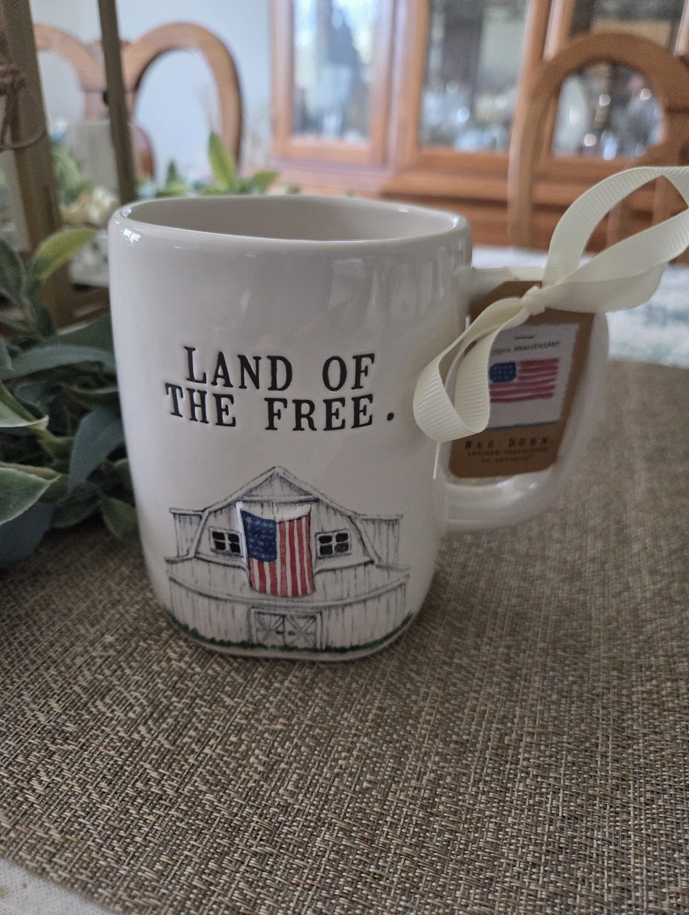 Rae Dunn White Ceramic Mug with Barn & Flag Artwork - Picture 4 of 4